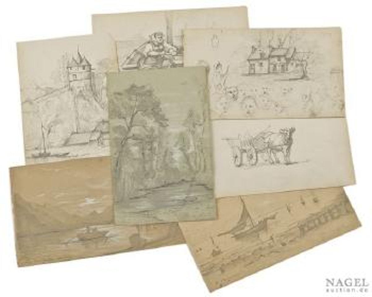 7 Skizzenblätter Mit Landschaften Und Genreszenen by Eugène Boudin