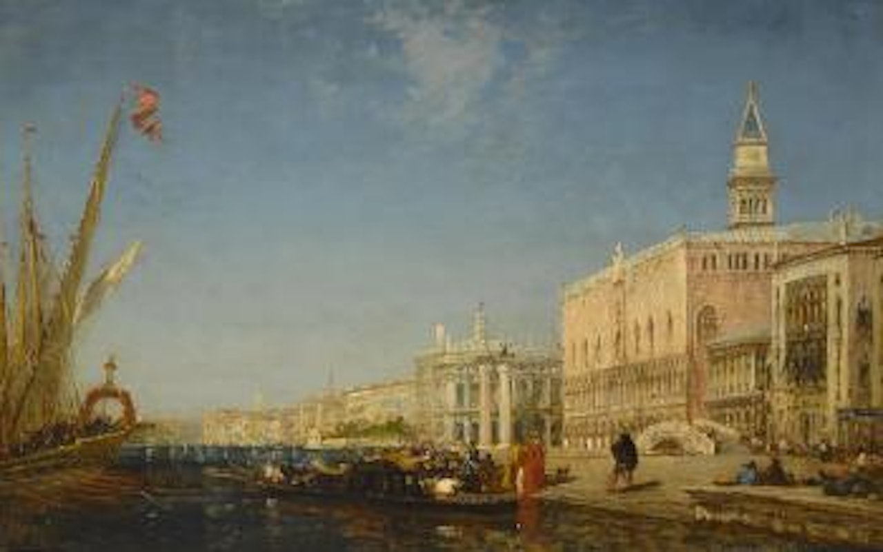 Personnages sur le Quai des Esclavons, Venise by Félix Ziem
