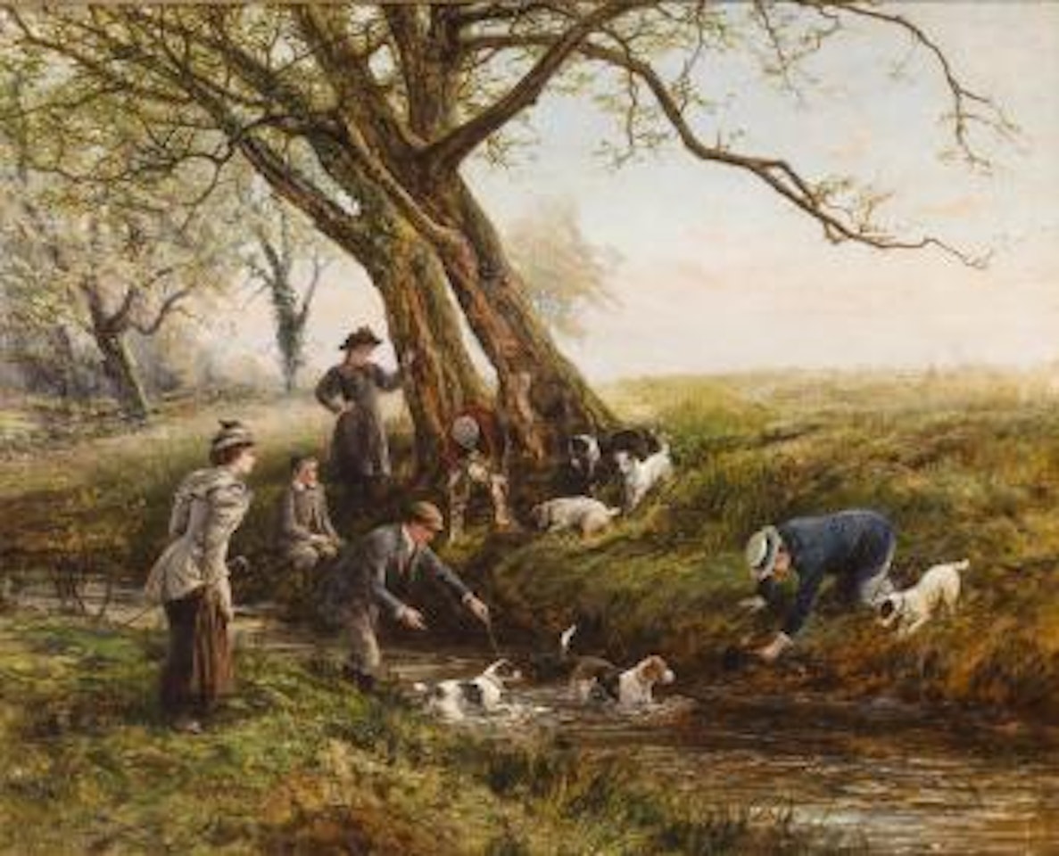 Crossing the stream by Heywood Hardy