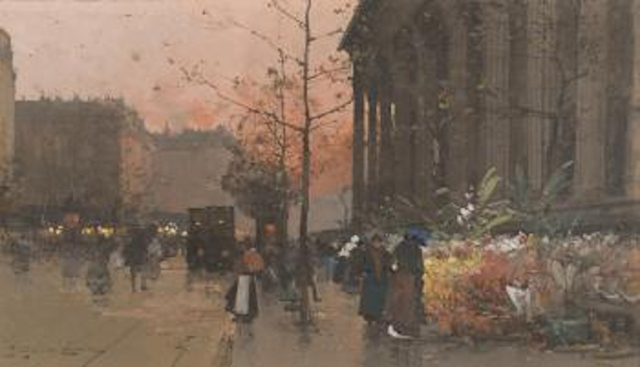 Le marché aux fleurs de la Madeleine by Eugene Galien-Laloue