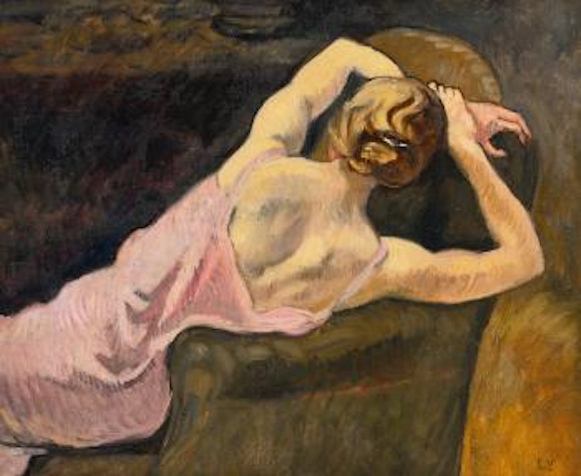 Femme À La Robe Rose Sur Divan by Louis Valtat