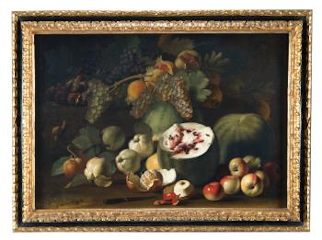 Natura morta con melone, uva, melagrane, arance e mele by Marco Antonio Rizzi