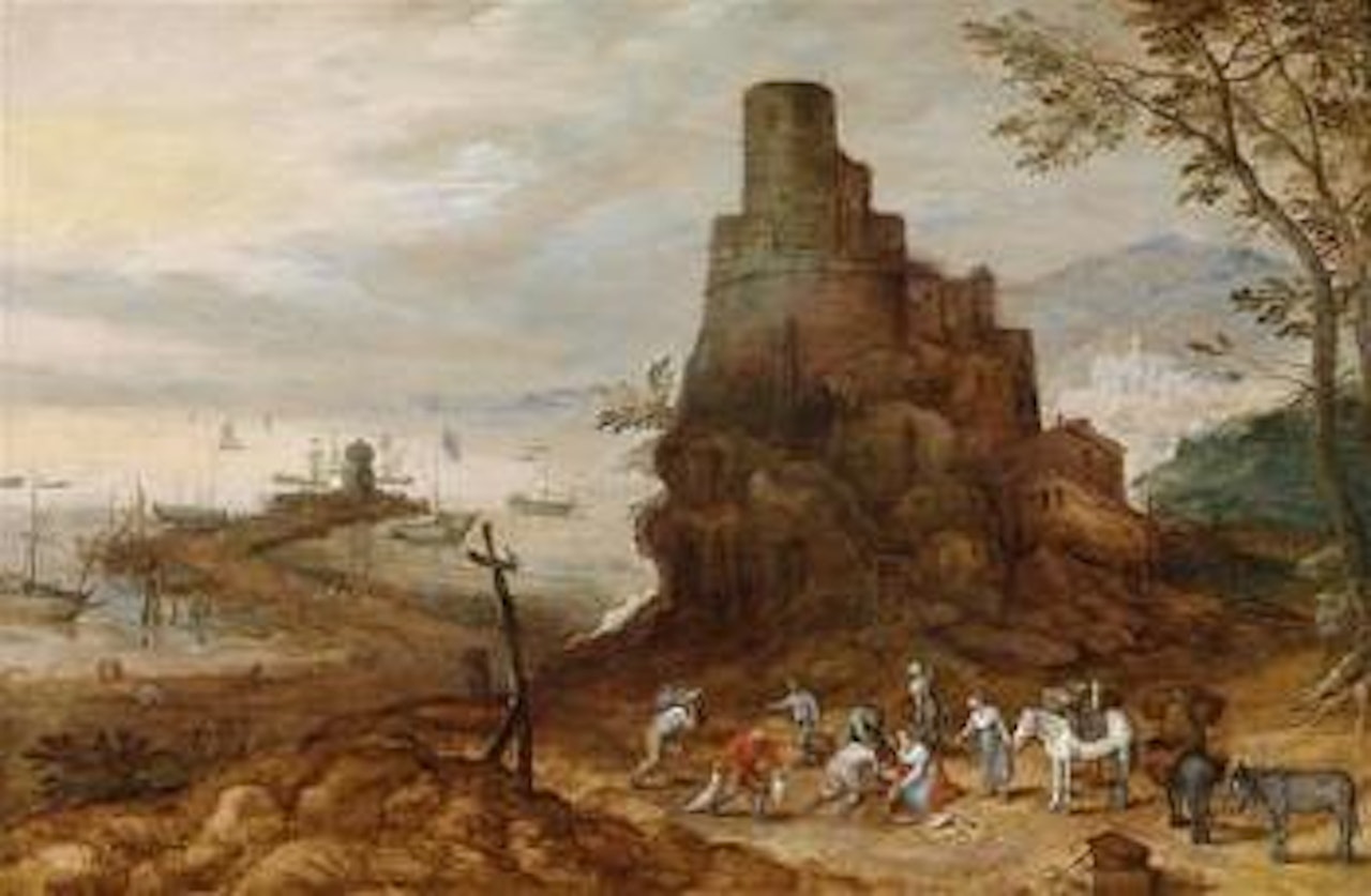 A coastal landscape with the Tomb of the Scipios by Jan Brueghel the Younger