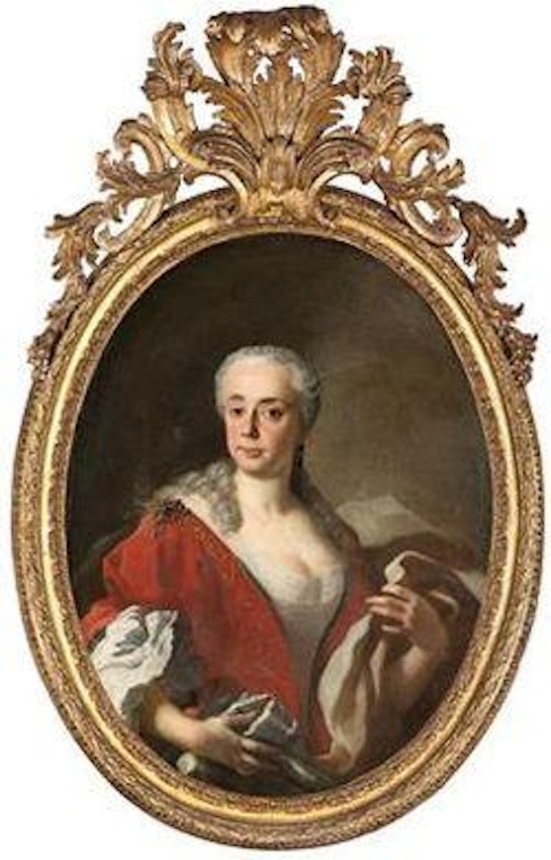 Portrait of a lady in a red dress with a white cloak by Francesco de Mura
