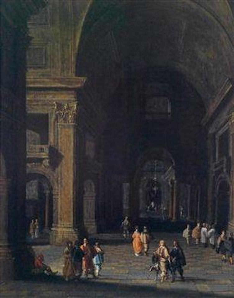 Church interior with elegantly clad figures by Hendrik van Steenwyck the Younger
