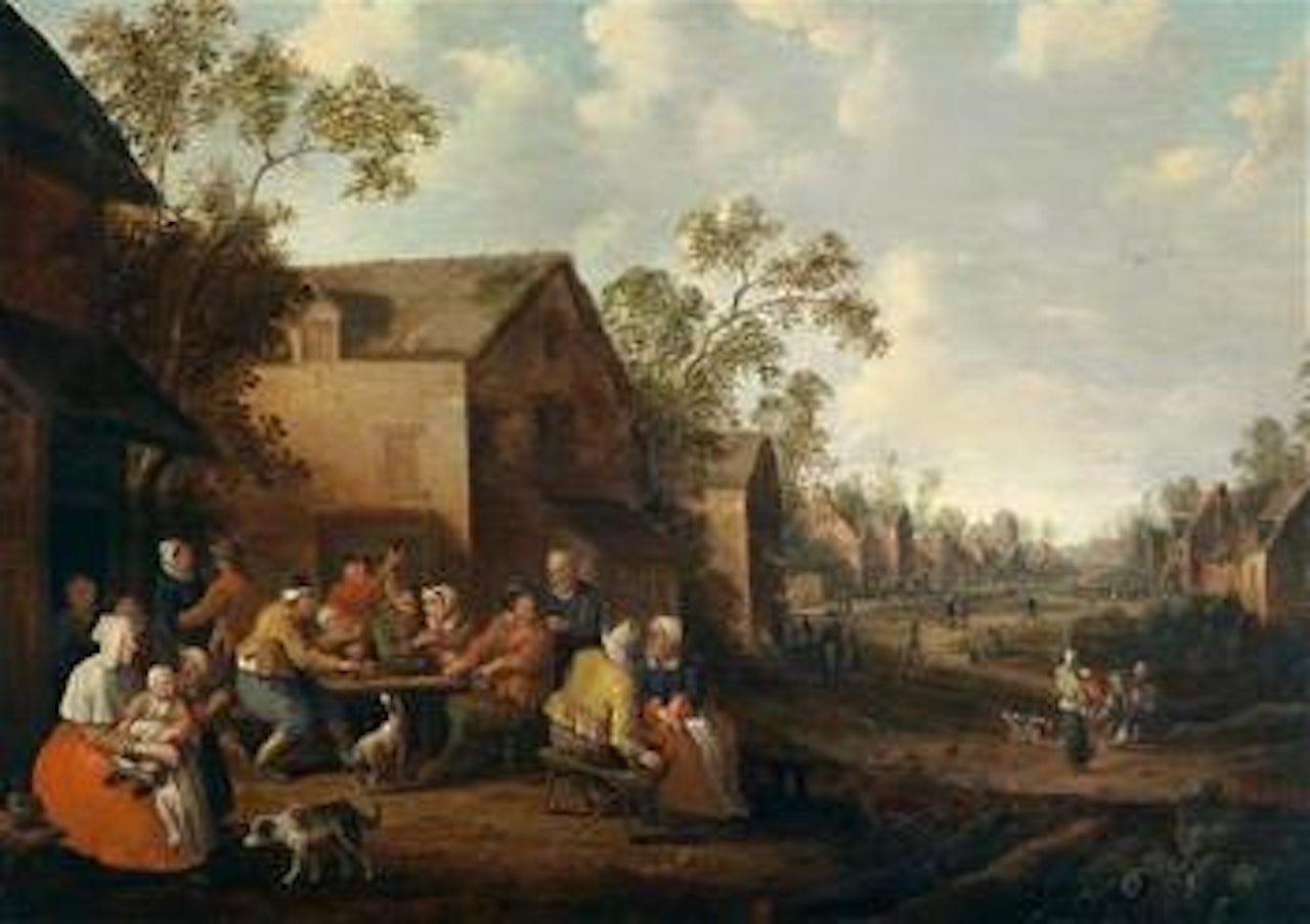 Conversation outside the village tavern by Joost Cornelisz Droochsloot