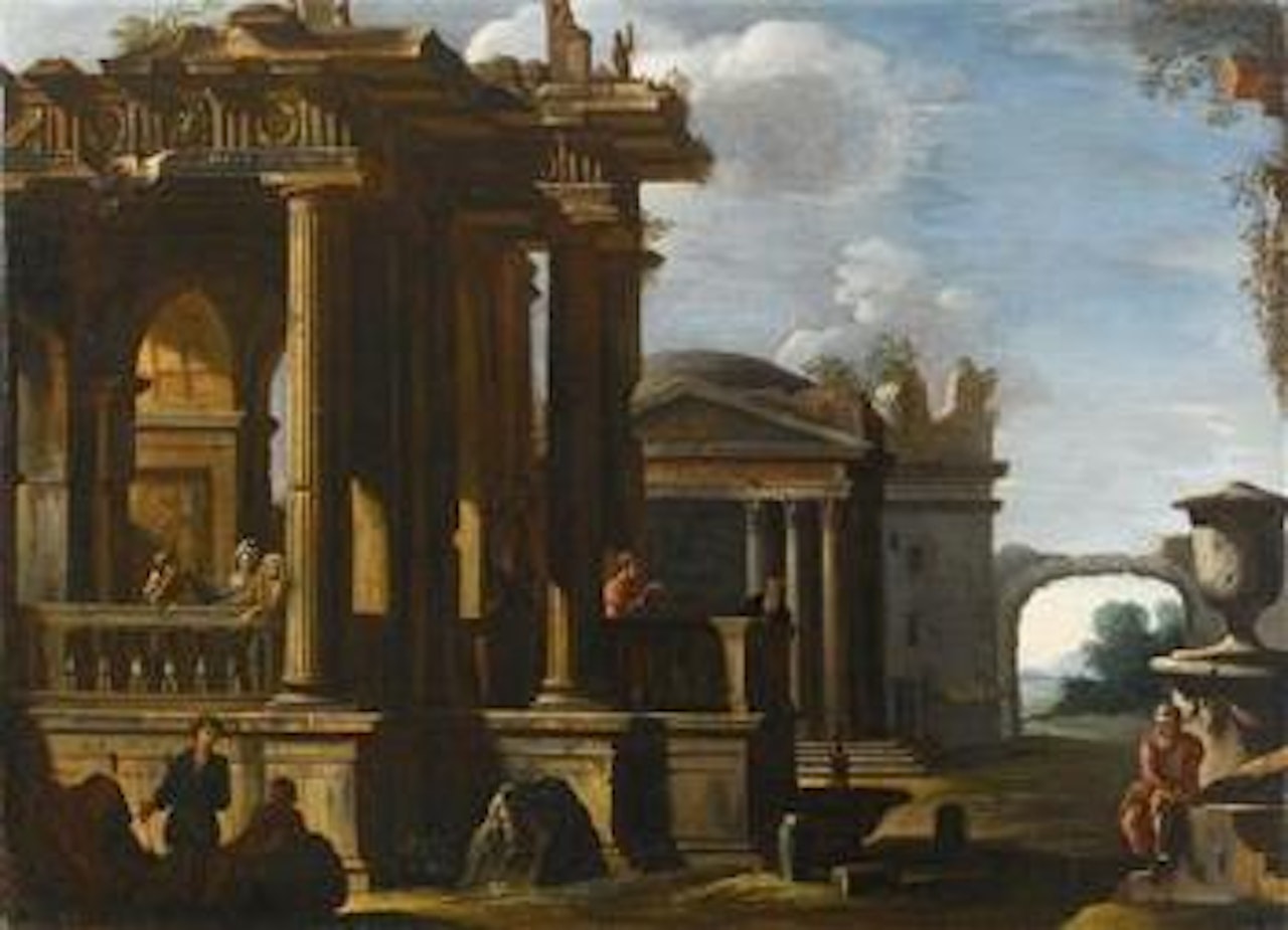Architectural capriccio with figures by Italian School