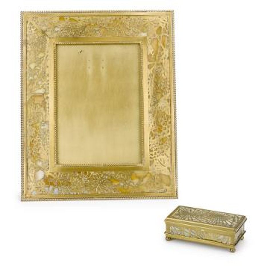Grapevine picture frame and Pine Needle box by Tiffany Studios
