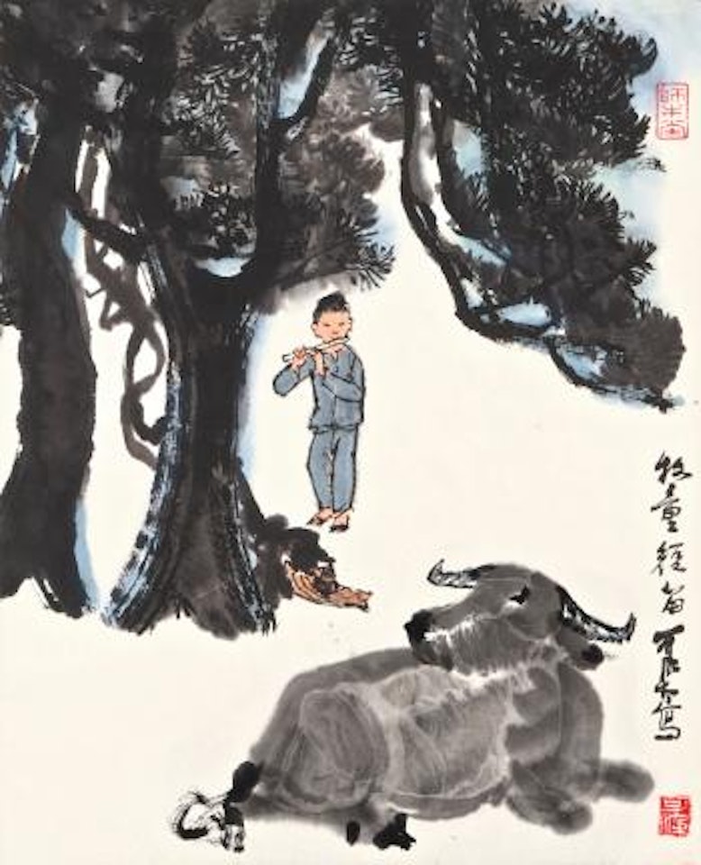 Herdboy Playing Flute by Li Keran