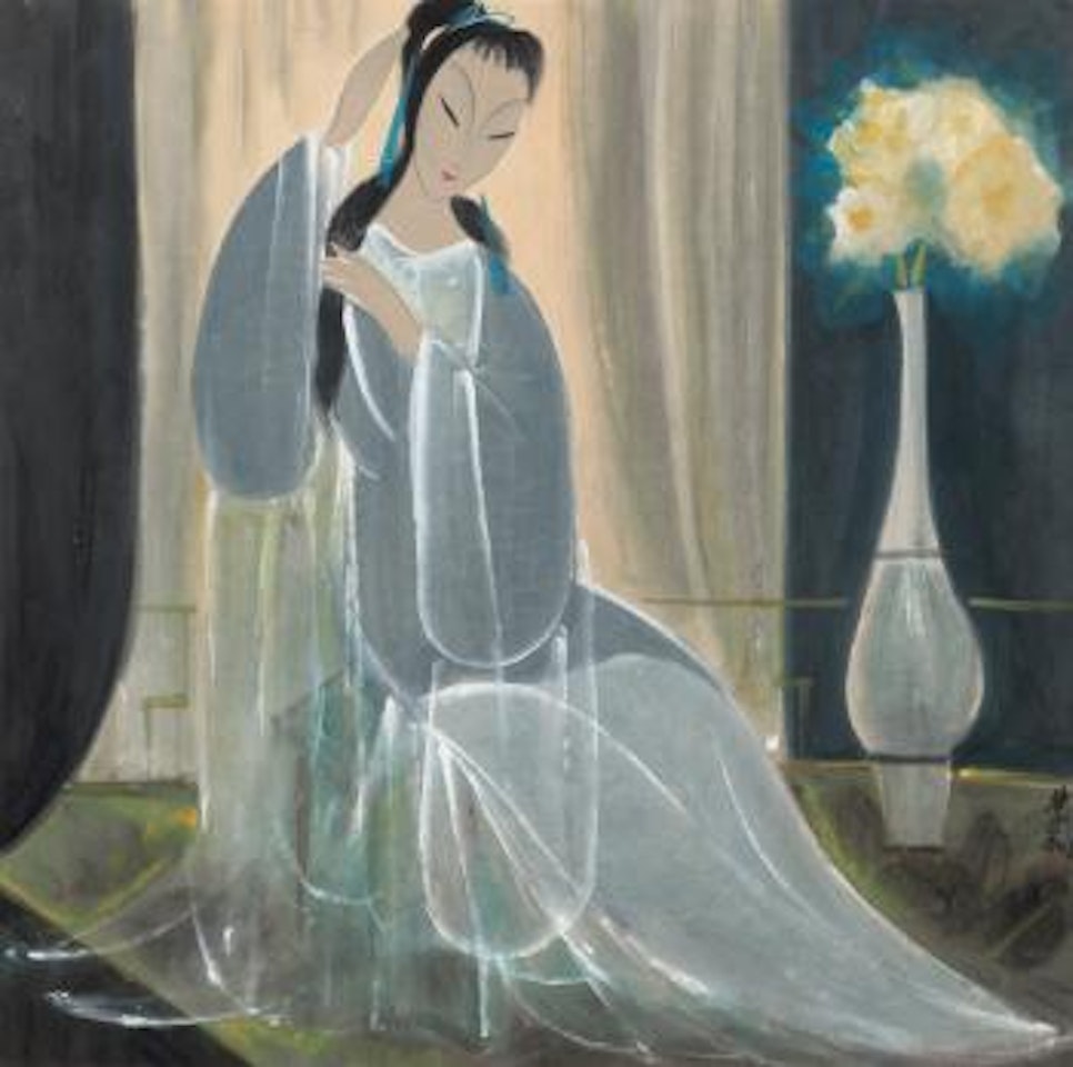 Seated Lady By The Veil by Lin Fengmian