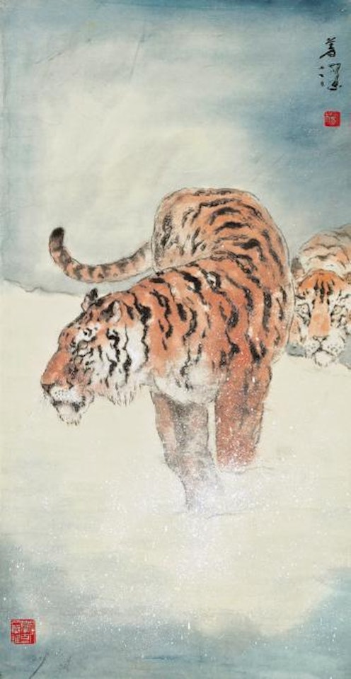 Tigers Prowling In The Snow by Yang Shanshen