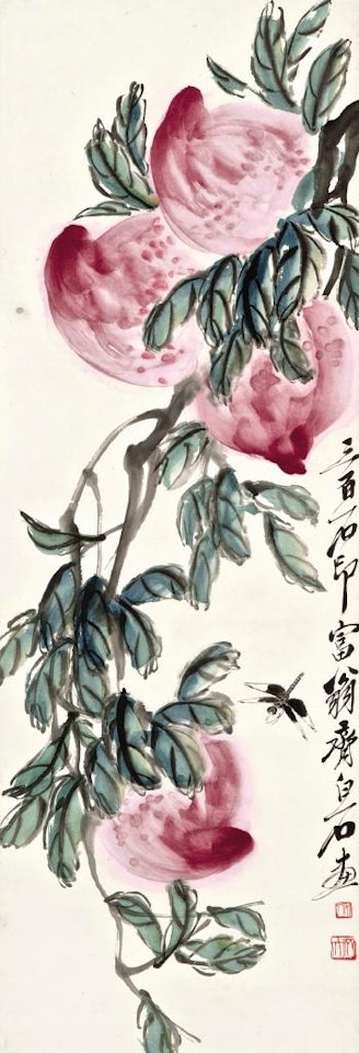 Longevity Peaches And Dragonfly by Qi Baishi