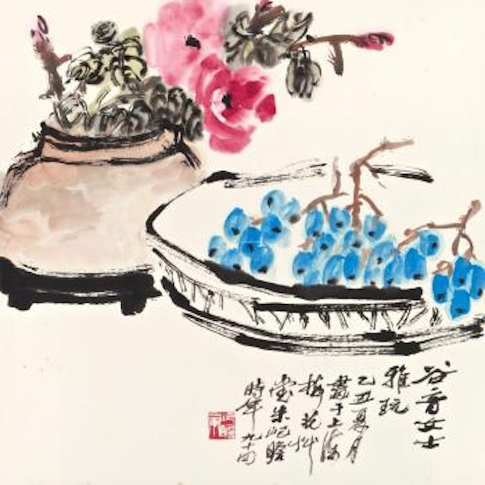 Peonies And Grapes by Zhu Qizhan