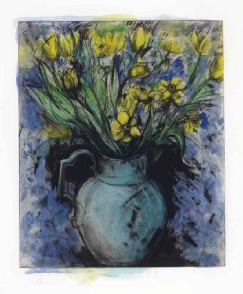 Blue Vase, Yellow Flowers by Jim Dine