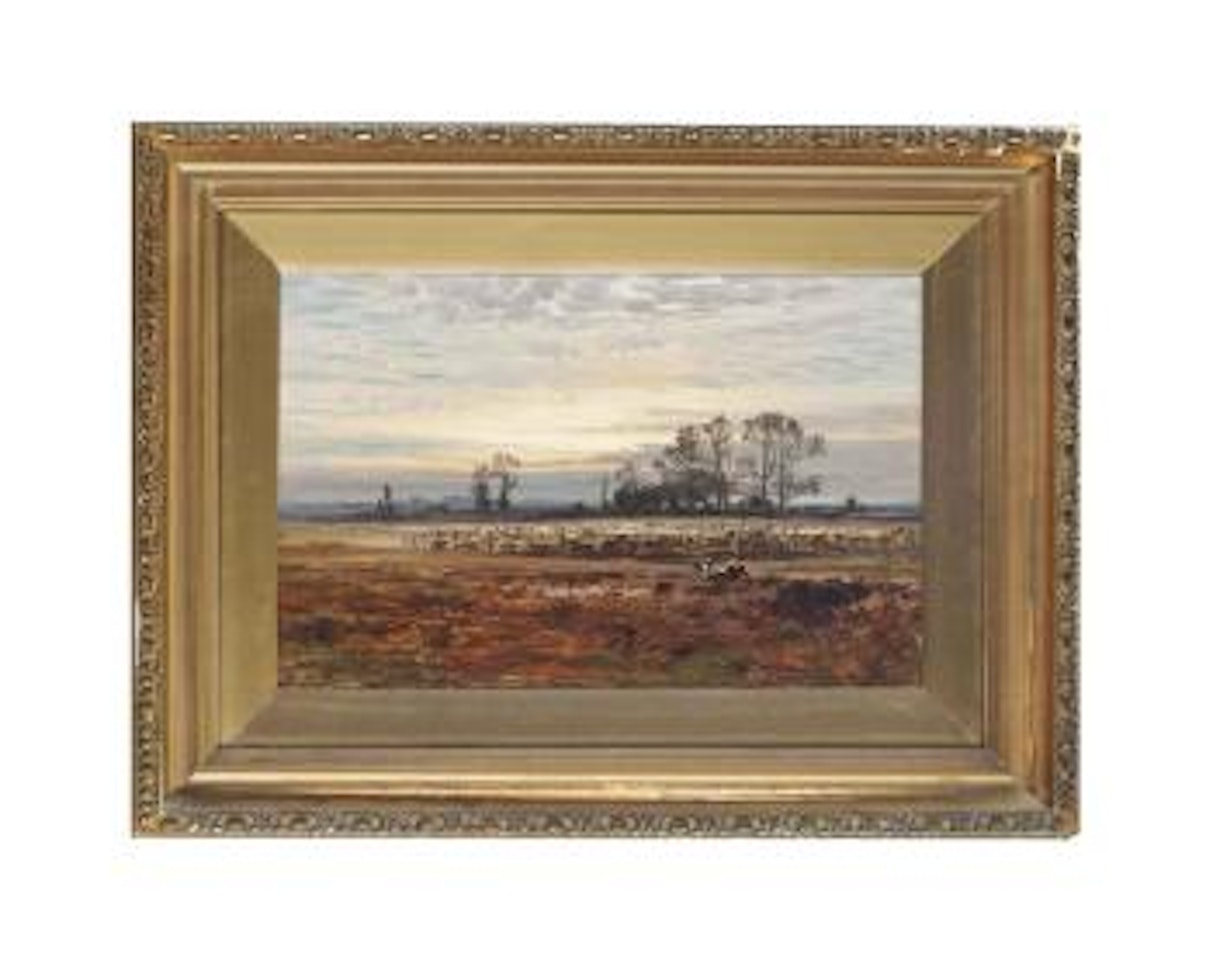 The young shepherd and his flock at sunset by Benjamin Williams Leader