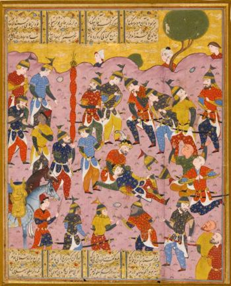 An Illustrated And Illuminated Leaf From A Manuscript Of Nizami's Khamsa: Alexander comforts the dying Dara by Safavid School