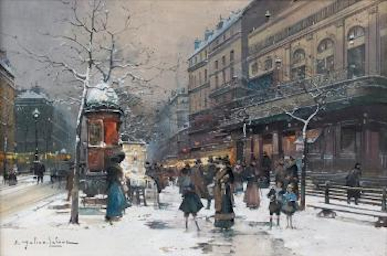 Les Grands Boulevards sous la neige by Eugene Galien-Laloue
