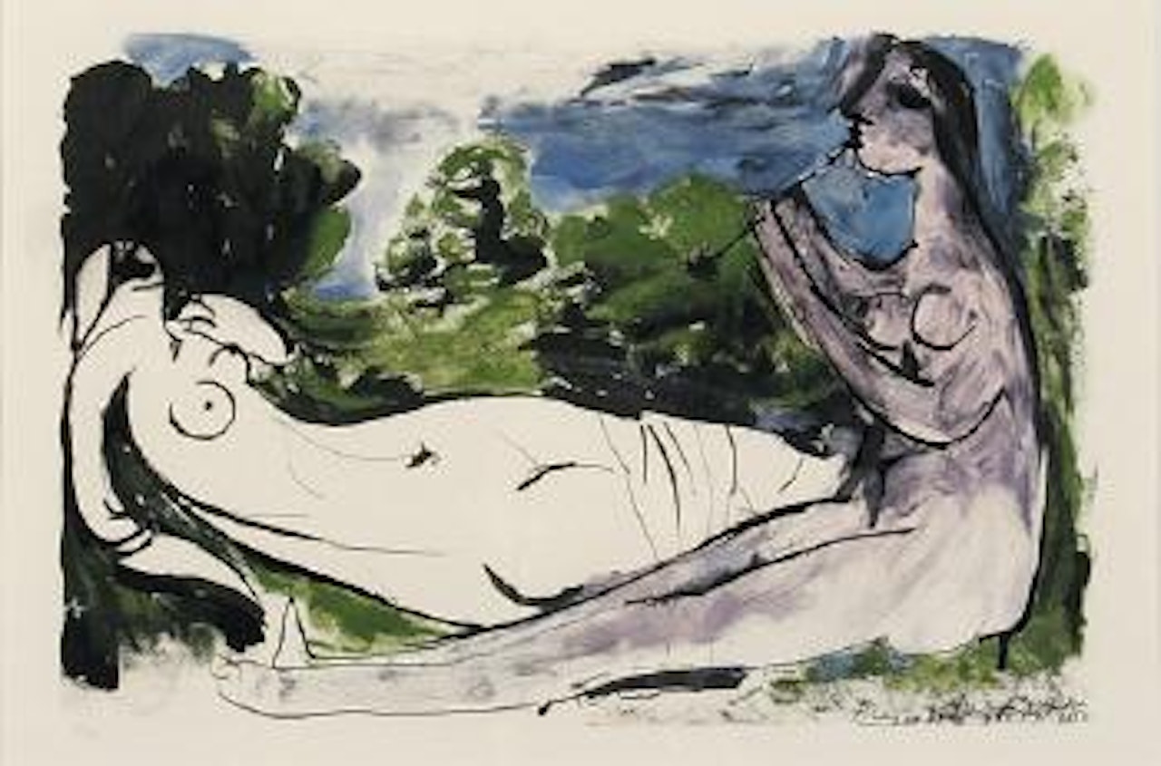 Femme Nue Couchée Et Joueur De Flûte by Pablo Picasso