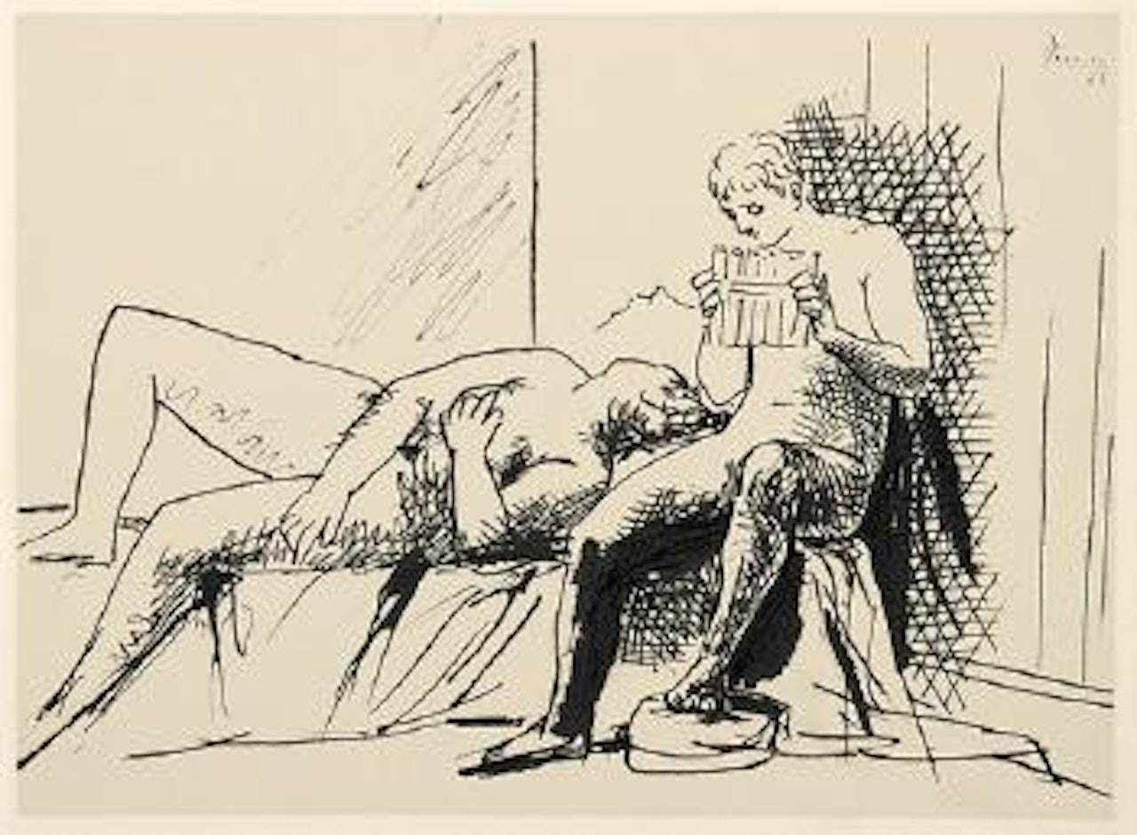 Joueur De Flûte Et Femme Couchée by Pablo Picasso