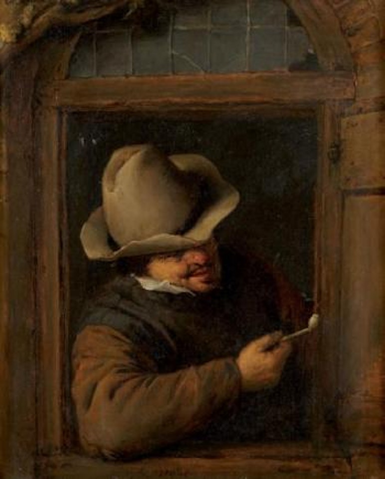 Fumeur de pipe accoudé à la fenêtre by Adriaen van Ostade