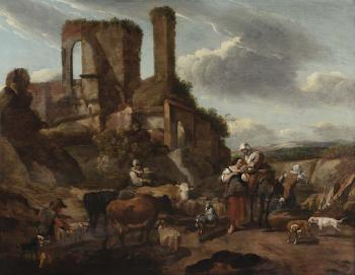 Pastorale con architetture by Nicolaes Pietersz Berchem