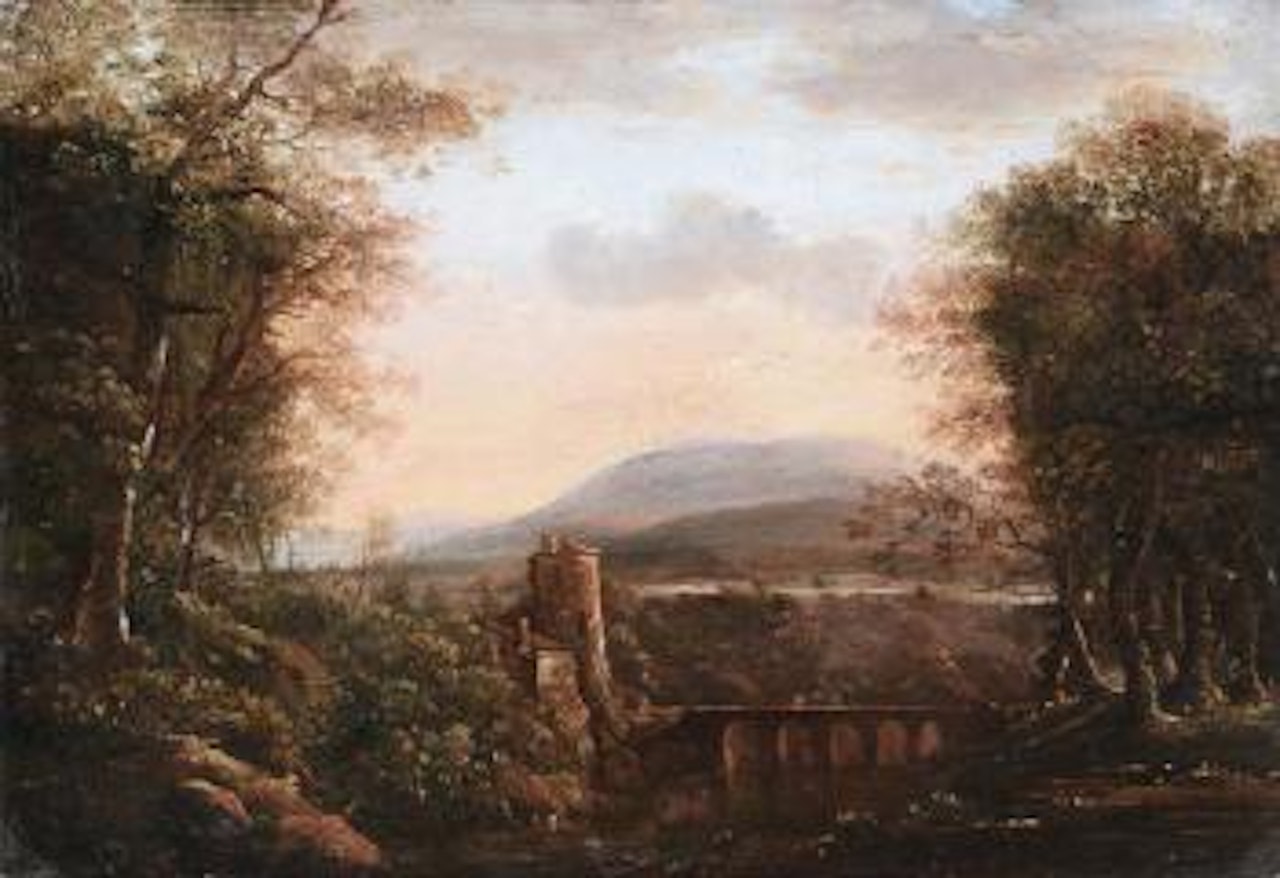 Paesaggio con edificio turrito e ponte by Jan Both