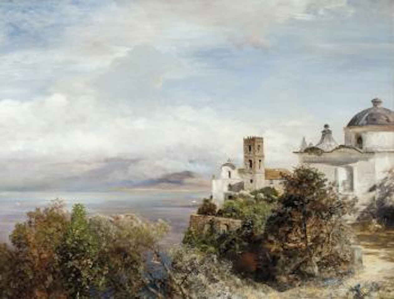 La Chiesa della SS. Annunziata te Vico Equense in de baai van Napels, Campania by Oswald Achenbach