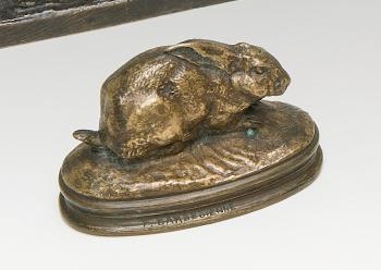 Lapin, oreilles couchées (terrasse ovale avec profil) by Antoine-Louis Barye