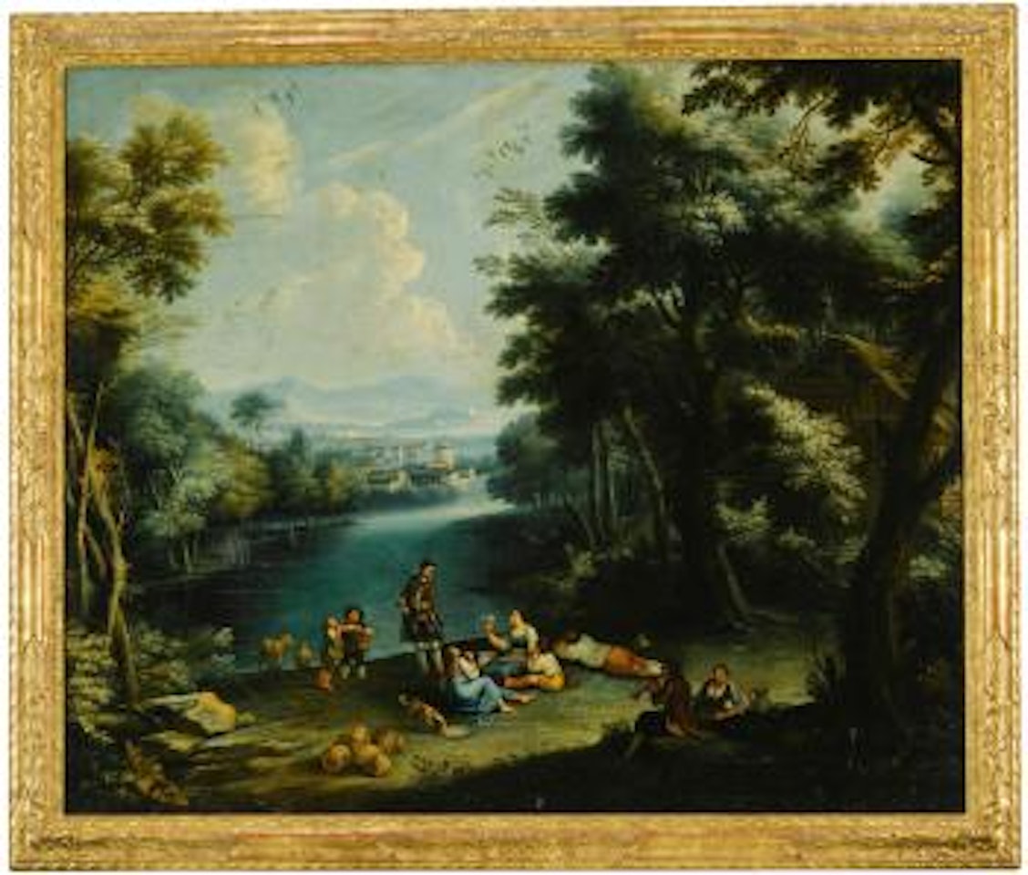 Three Pastoral River Landscapes With Figures At Work And At Rest by Giovanni Battista Cimaroli
