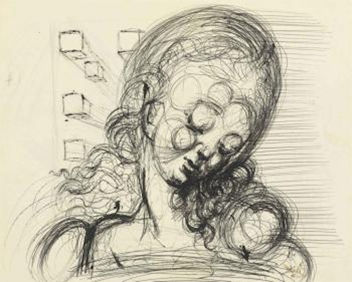 Etude pour "Tête de Gala avec symptômes rhinocérotiques" (recto); Tête de femme (verso) by Salvador Dali