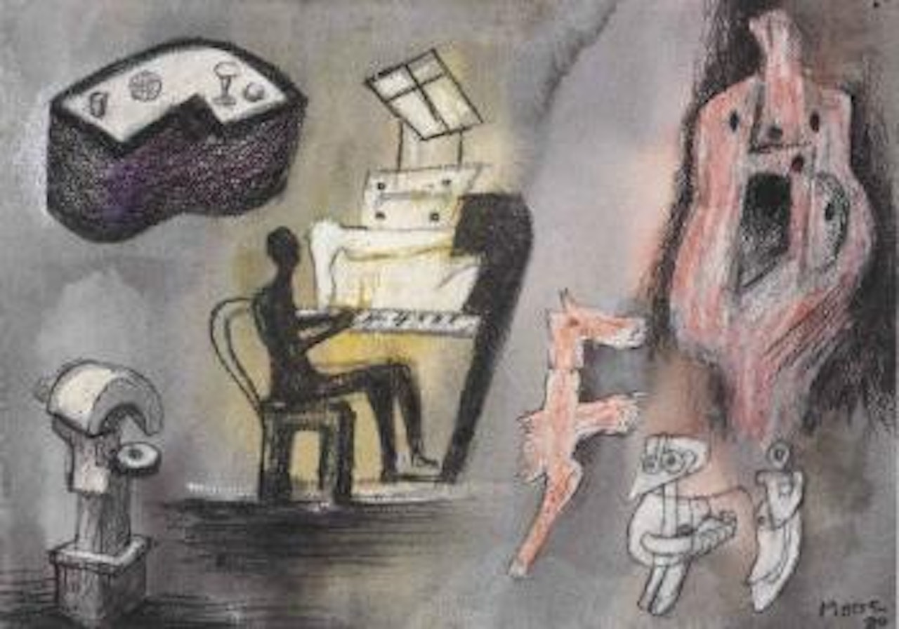 Girl Playing Piano and Ideas for Sculptures by Henry Moore