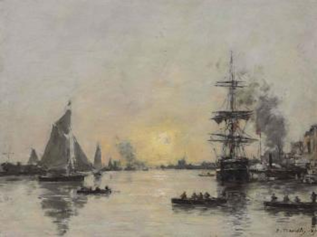 Le Havre, l'avant-port, marée du soir by Eugène Boudin