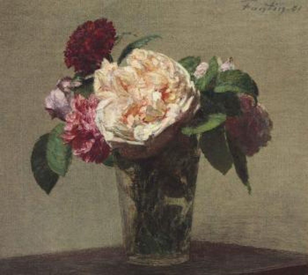 Roses thé et roses rouges dans un verre by Henri Fantin-Latour