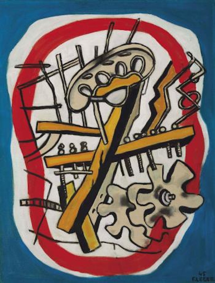 Elément mécanique sur fond bleu (Les machines agricoles) by Fernand Leger