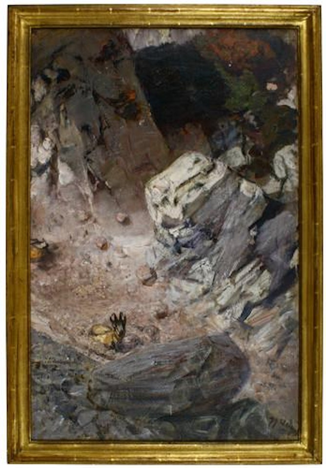 Im Steinschlag abstürzende Gams by Heinrich von Zugel