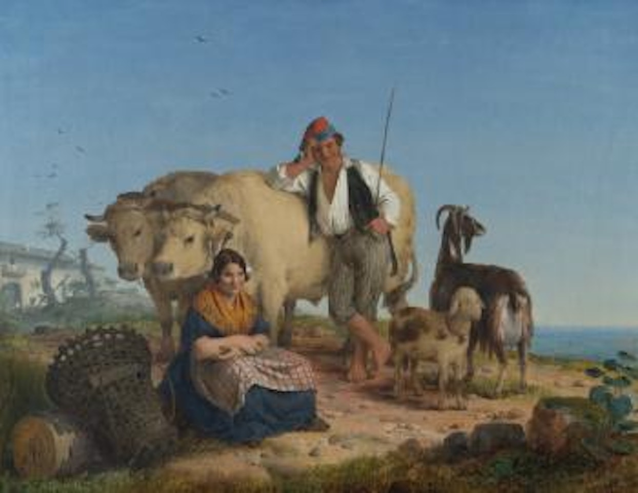 Una coppia di contadini lombardi con i propri animali by Angelo Inganni