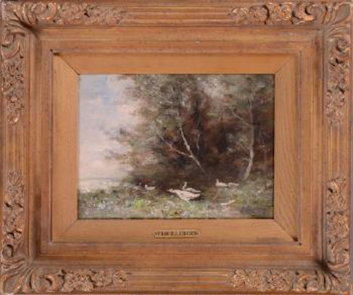 Swans in a landscape by Paul Désiré Trouillebert