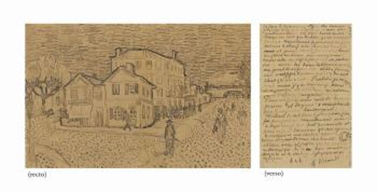 La maison de Vincent à Arles (La maison jaune) (recto); page of a letter from Vincent to his brother Theo (verso) by Vincent van Gogh