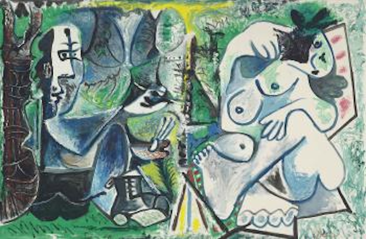 Le peintre et son modèle dans un paysage by Pablo Picasso