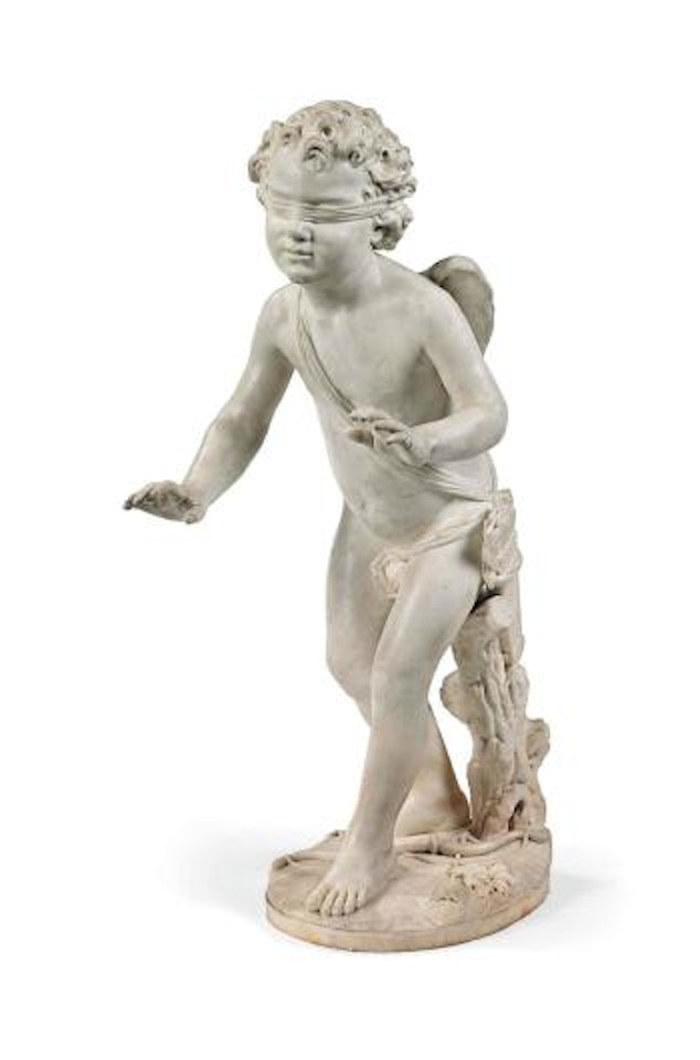 A Carved Marble Statue Depicting Cupid Blindfolded by Ferdinando Andreini