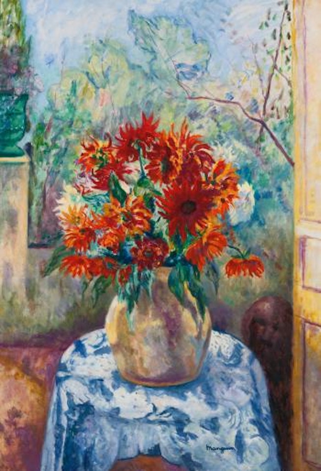 Dahlias Sur La Terrasse De L'Oustalet, Saint-Tropez by Henri Manguin