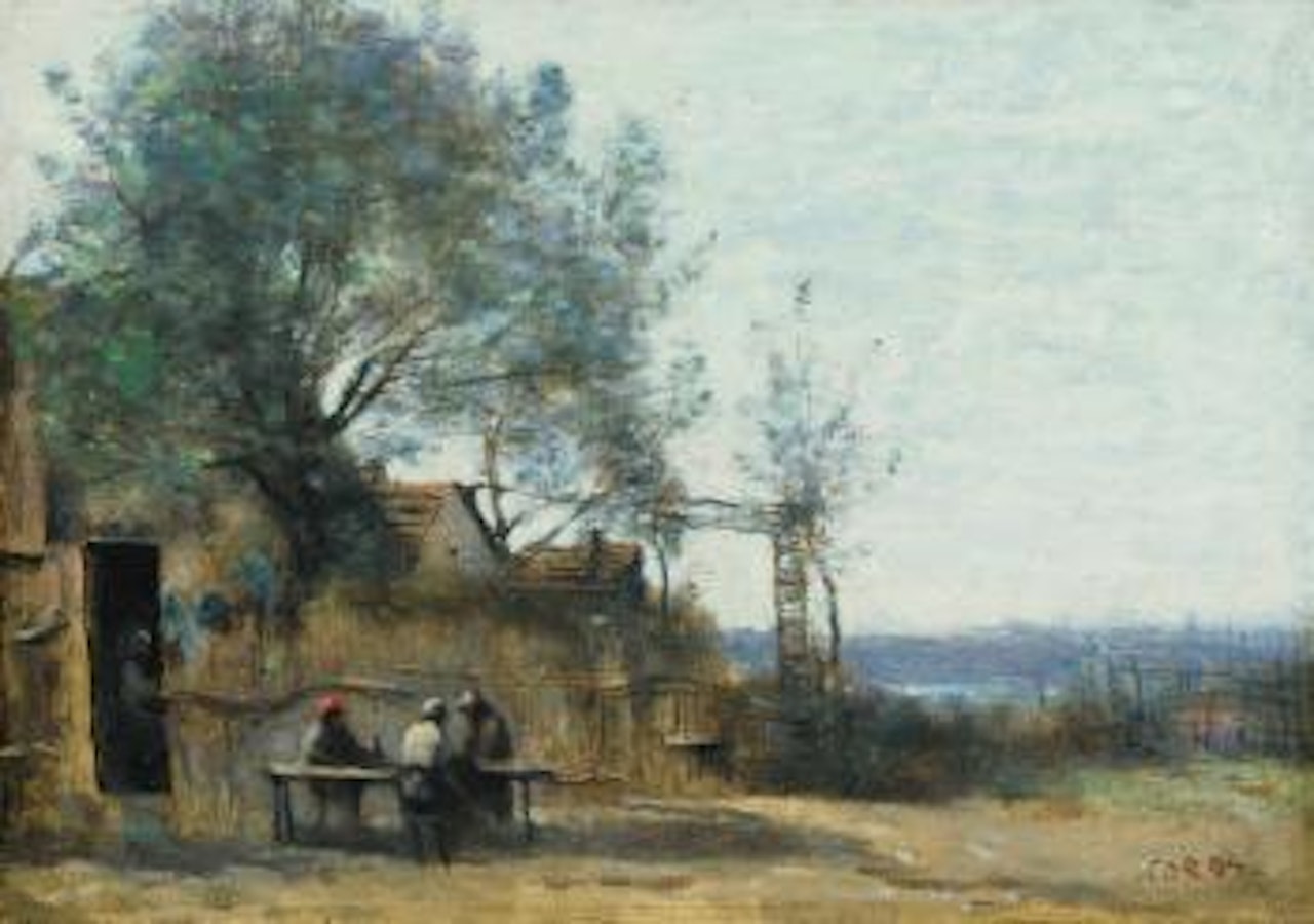 Paysans Attablés À La Porte D'un Cabaret by Jean Baptiste Camille Corot
