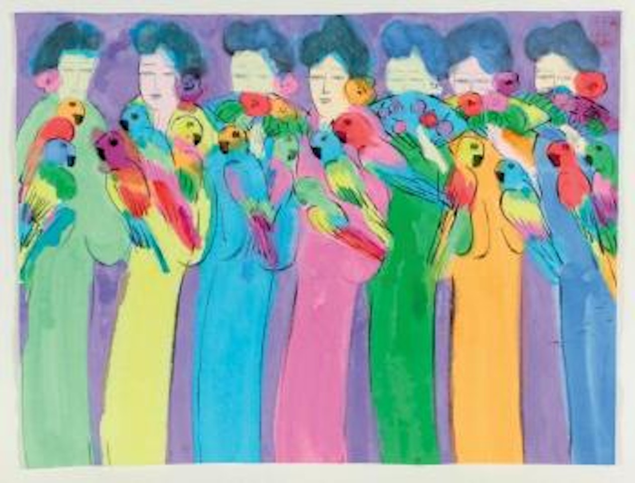 Women with parrots by Walasse Ting
