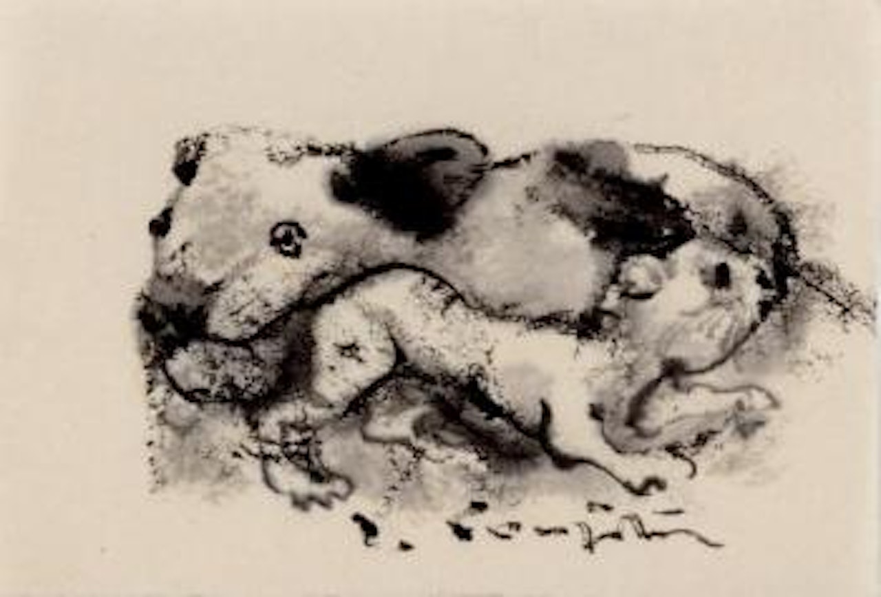 Une chienne et son chiot by Leonard Tsuguharu Foujita