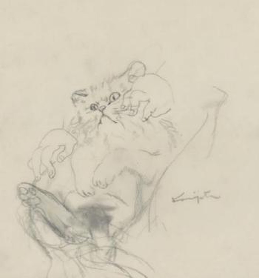 Chat et fillette by Leonard Tsuguharu Foujita