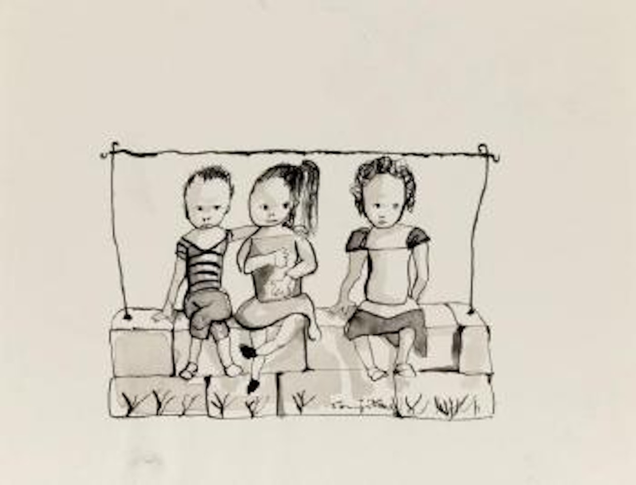 Enfants sur un muret by Leonard Tsuguharu Foujita