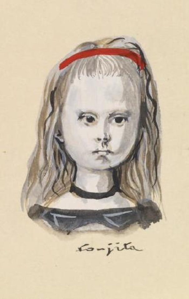 Petite fille au serre-tête rouge by Leonard Tsuguharu Foujita