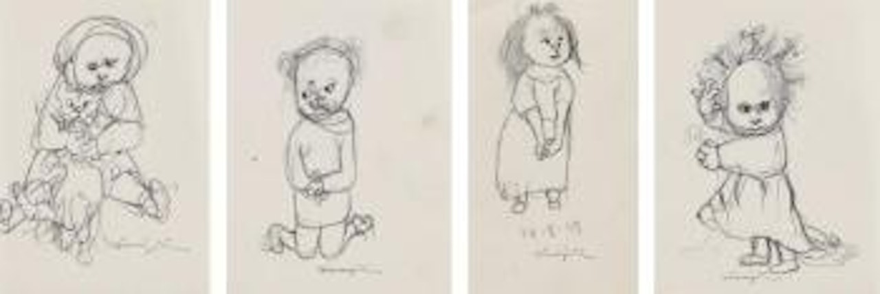 Enfant et son chaton. À genoux. La petite folle. Fillette by Leonard Tsuguharu Foujita