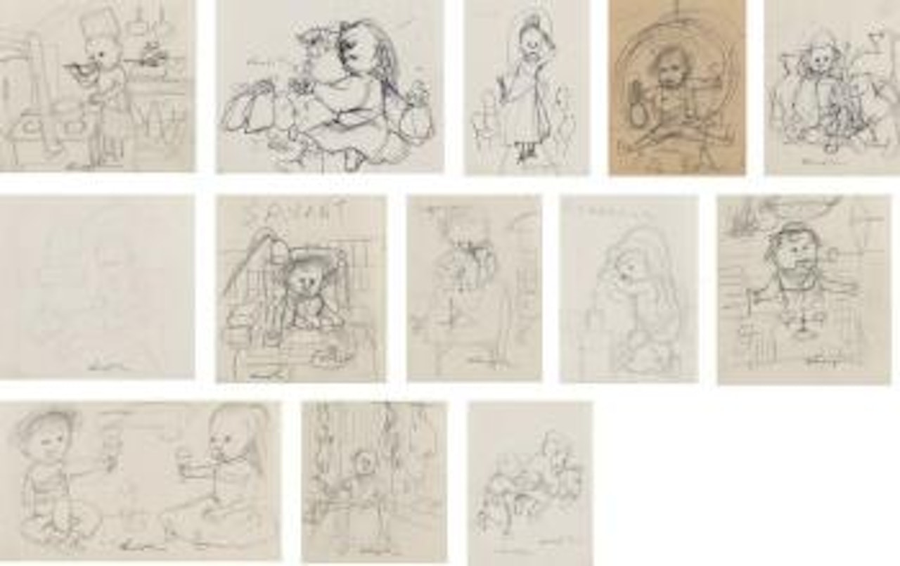 Ensemble de treize dessins: La reine du defile. Le buveur. Le berger. Le cuisinier. Petits chirurgiens. Cupidite…. by Leonard Tsuguharu Foujita