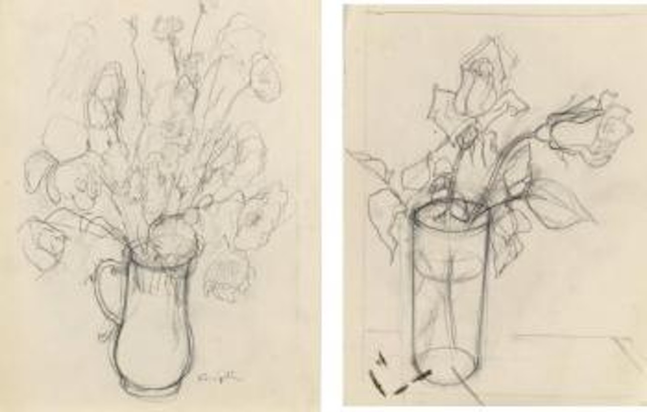 Coquelicots dans un vase. Deux roses dans un vase by Leonard Tsuguharu Foujita